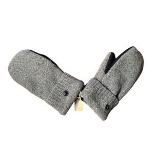 Hand Crafted Hand-Sewn Hand Made Mittens Fleece Lined Size Large Gray and Black